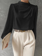Women's Chic Blouse with High Neck and Long Sleeves