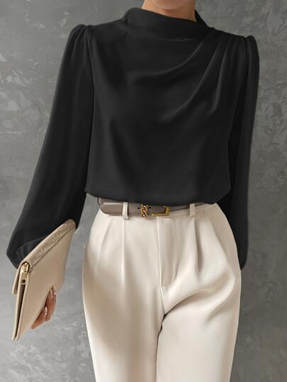 Women's Chic Blouse with High Neck and Long Sleeves