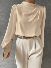 Women's Chic Blouse with High Neck and Long Sleeves