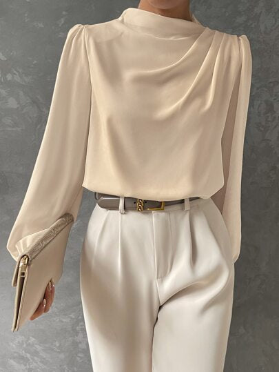 Women's Chic Blouse with High Neck and Long Sleeves