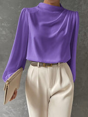 Women's Chic Blouse with High Neck and Long Sleeves