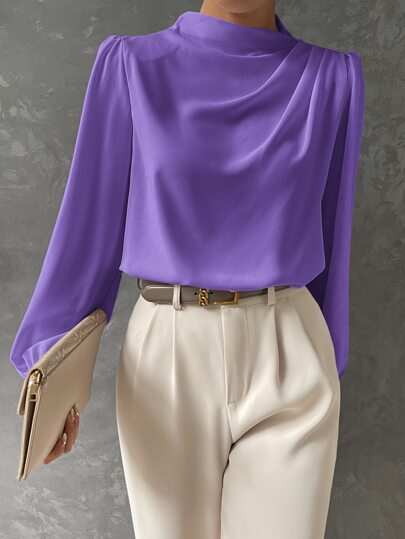 Women's Chic Blouse with High Neck and Long Sleeves