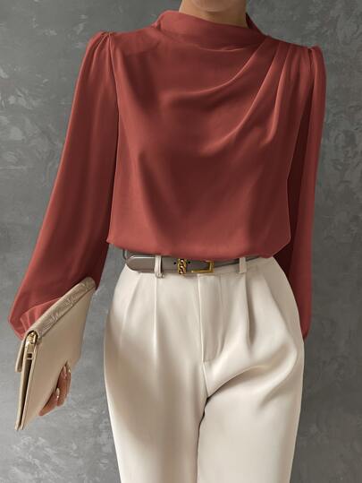 Women's Chic Blouse with High Neck and Long Sleeves
