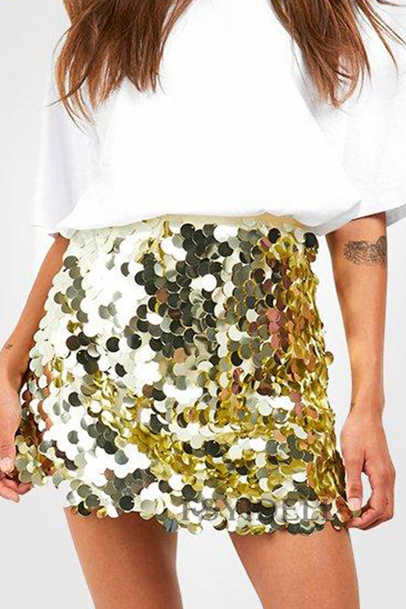 Glitter Sequin Mini Skirt for Women with High Waist