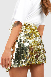 Glitter Sequin Mini Skirt for Women with High Waist