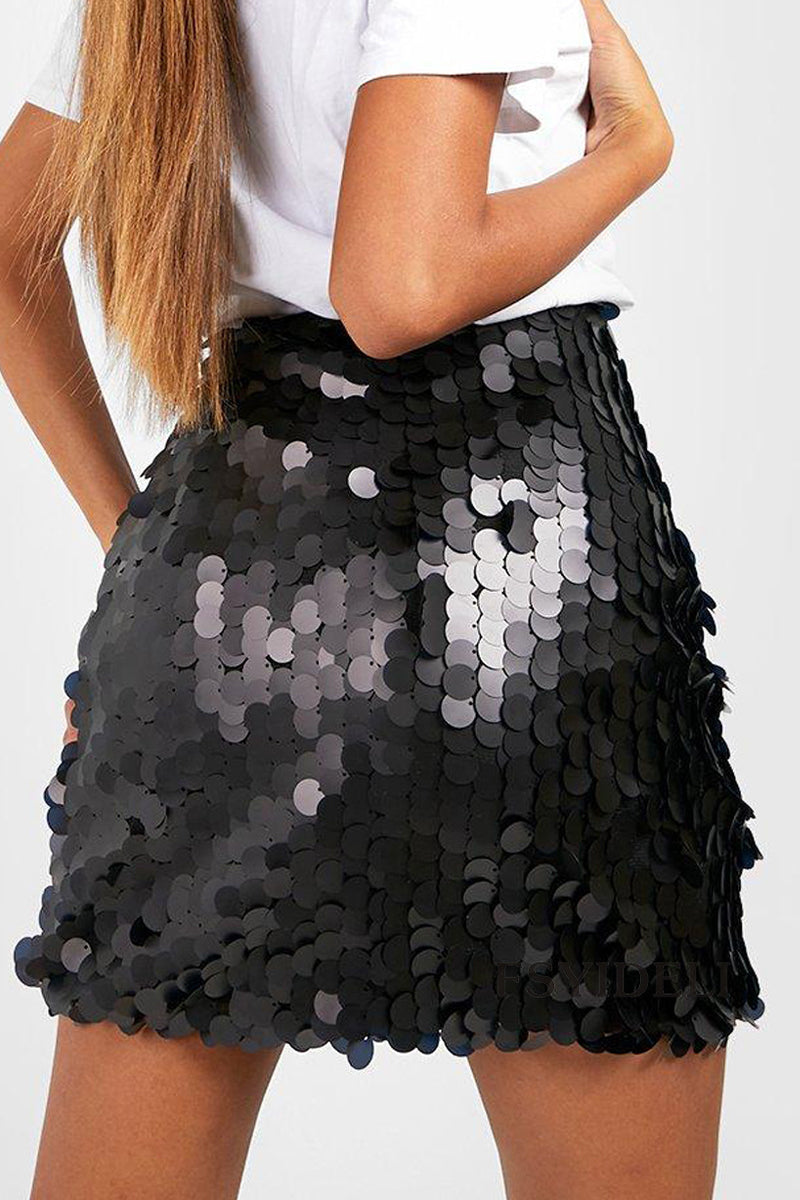 Glitter Sequin Mini Skirt for Women with High Waist