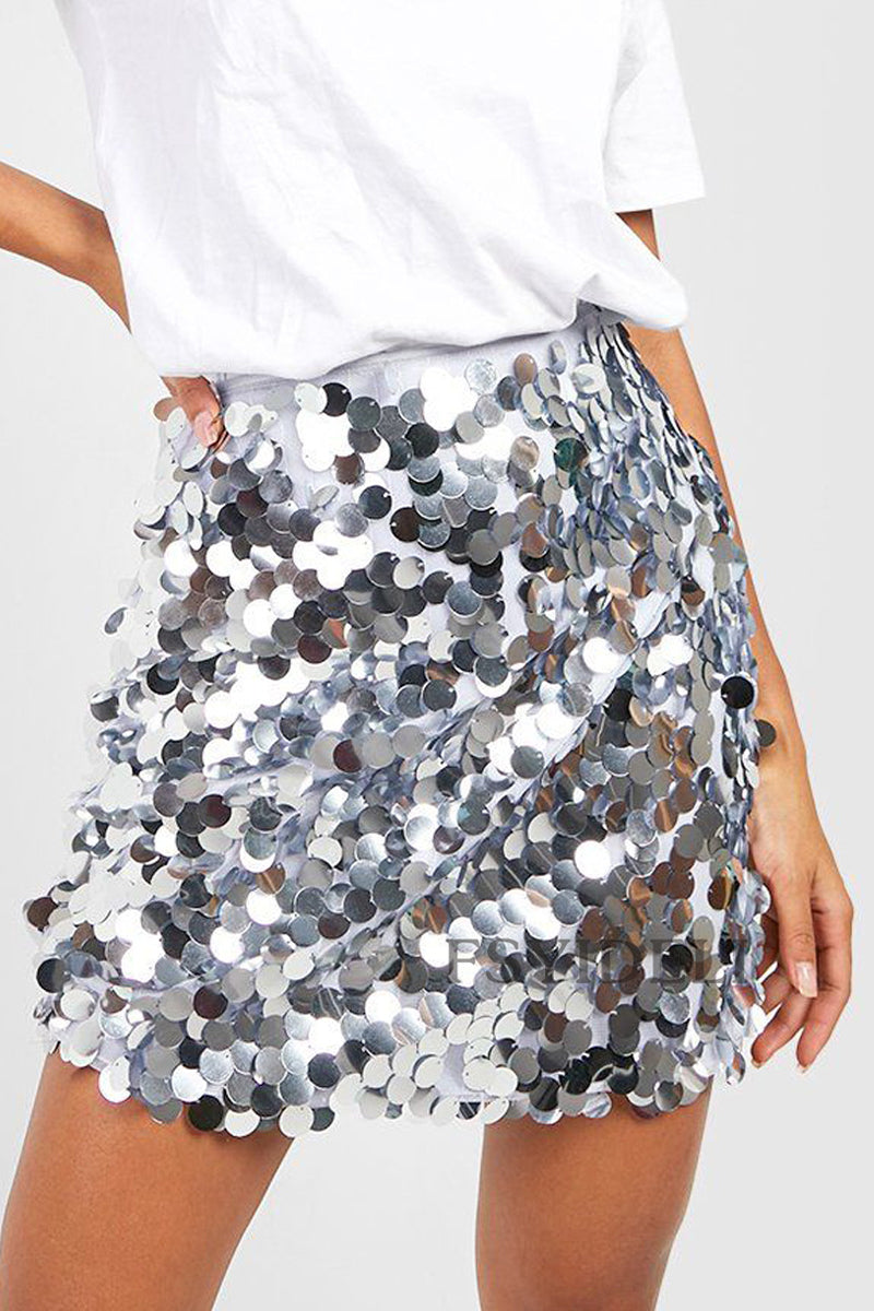 Glitter Sequin Mini Skirt for Women with High Waist
