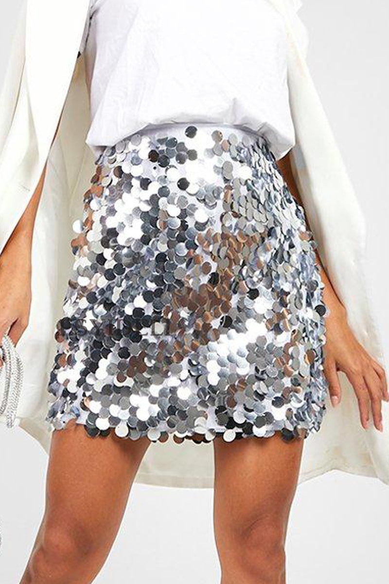 Glitter Sequin Mini Skirt for Women with High Waist