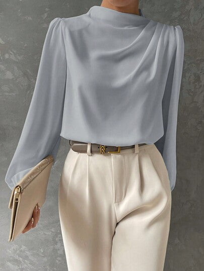 Women's Chic Blouse with High Neck and Long Sleeves