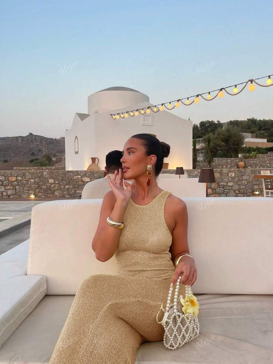 Glittering Sleeveless Bodycon Maxi Dress For Women