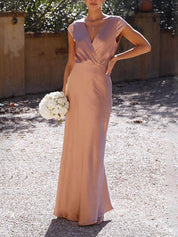 Luxury Satin Maxi Dress with Wrap Neck and V Neckline for Women