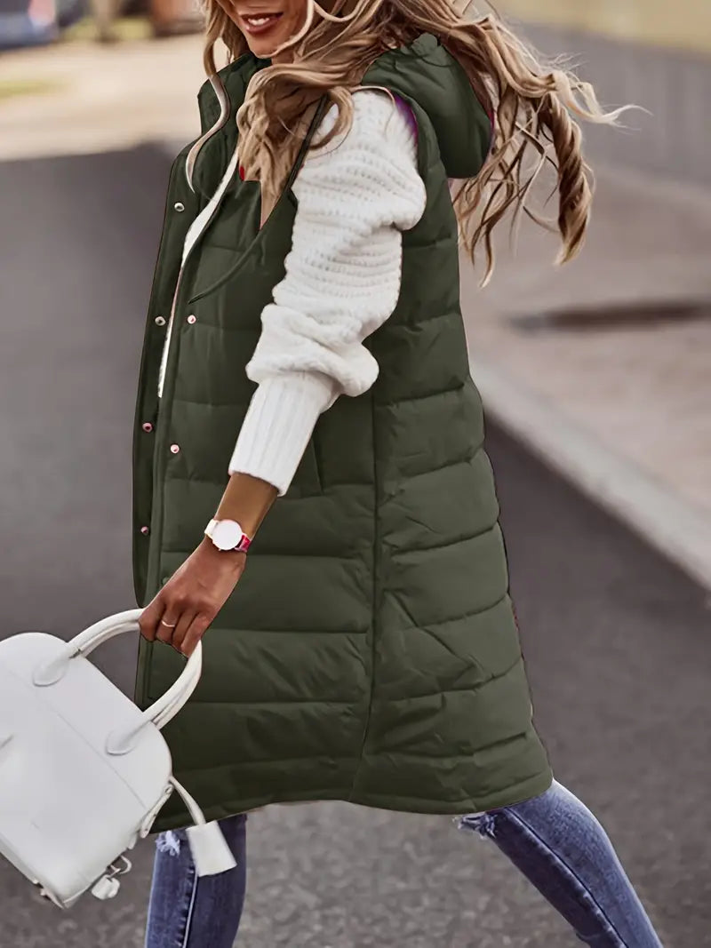 Puffer Bodywarmer with Hoodie and Zipper Pockets for Women