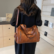 Women’s Leather Shoulder Bag with Zipper Pockets and Double Handles