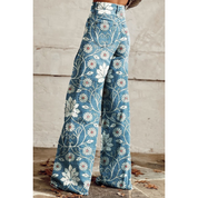 Palazzo Jeans with Floral Print and High Waist