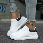 Minimalist White Sneakers With Thick Sole For Women