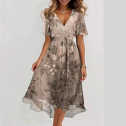 Cocktail Wrap Dress with V-Neck and Print for Women