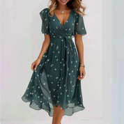 Cocktail Wrap Dress with V-Neck and Print for Women
