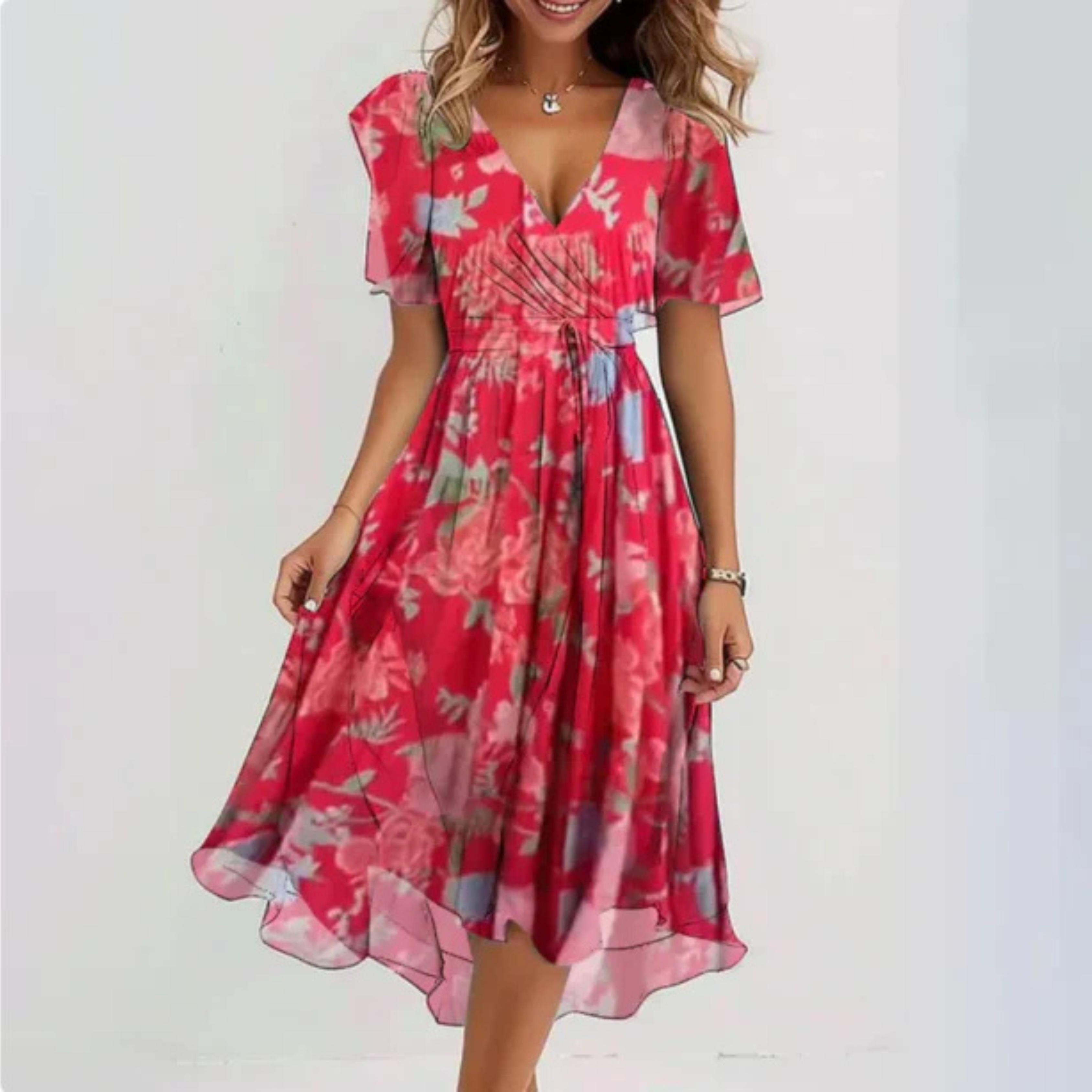 Cocktail Wrap Dress with V-Neck and Print for Women