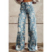 Palazzo Jeans with Floral Print and High Waist