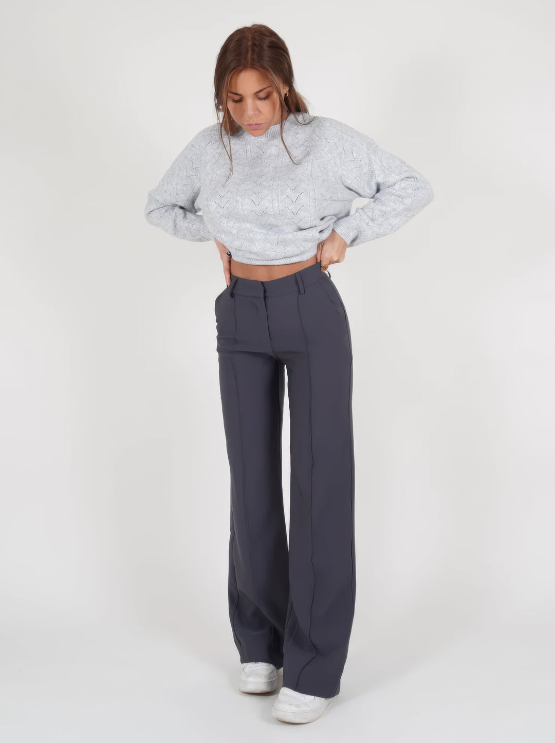 Elegant Pants with High Waist and Vertical Front Seam