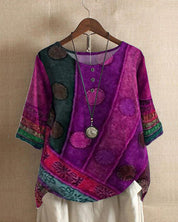 Boho Blouse with Print and Three-Quarter Sleeves