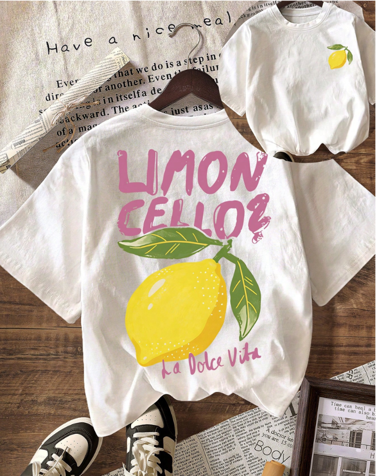 Comfortable T-Shirt for Women with Lemon Illustration and Back Print