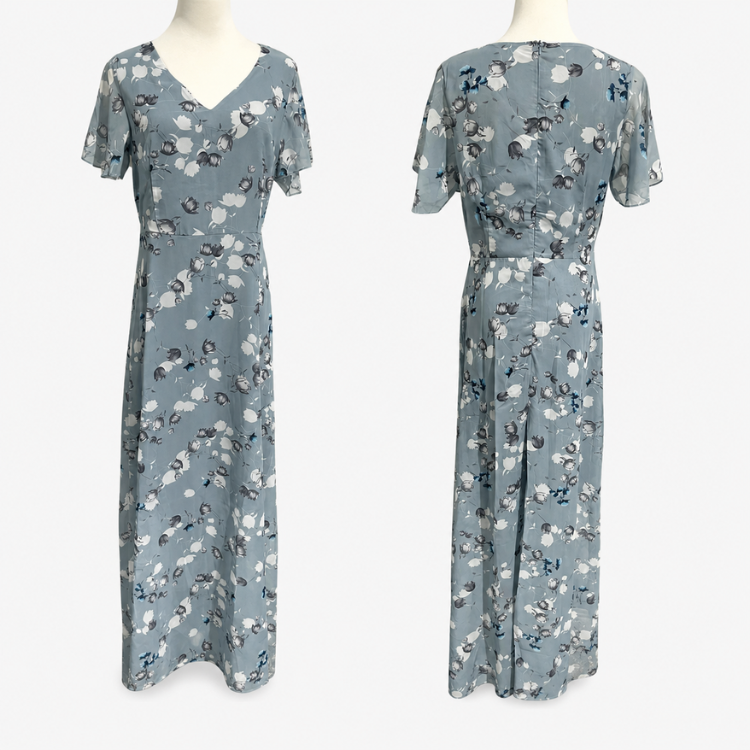 Maxi Dress with Floral Print and V-Neck for Women