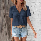 Airy Women’s Blouse with Lace Details and Short Sleeves