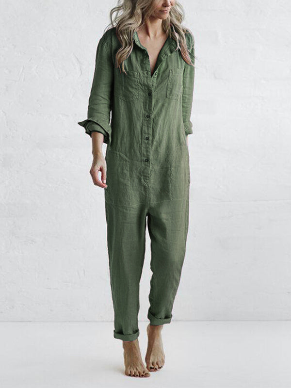 Women's Jumpsuit with Buttons and Long Sleeves