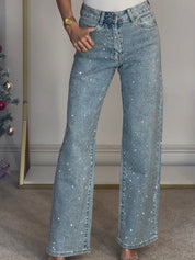 Women's Glitter Jeans with High Waist