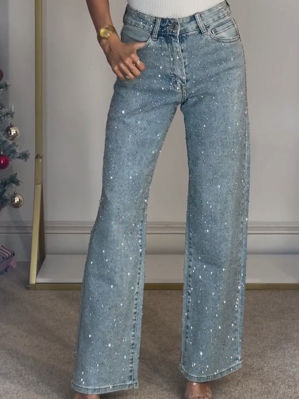 Women's Glitter Jeans with High Waist