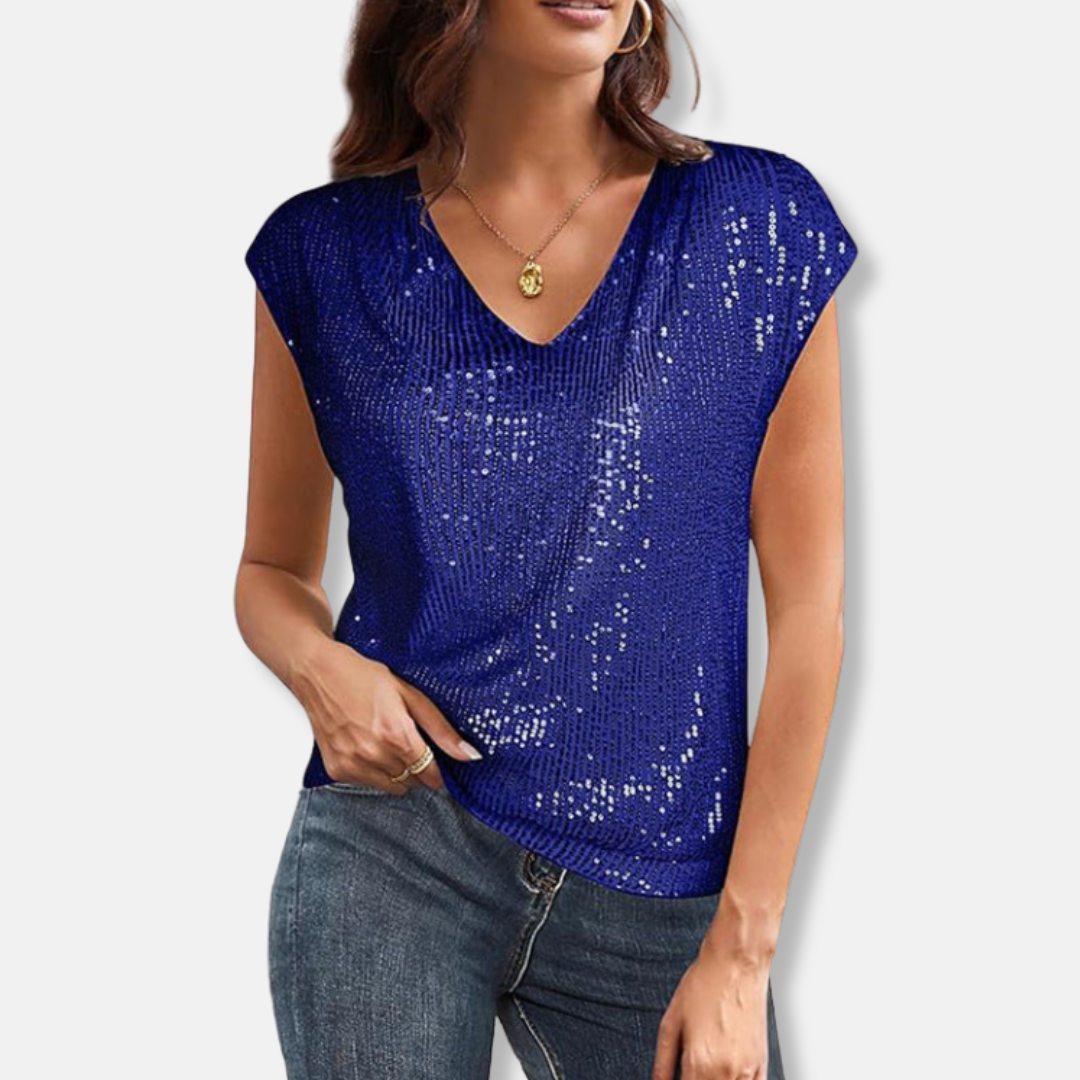 Sparkling Sequin V-Neck Top for Women