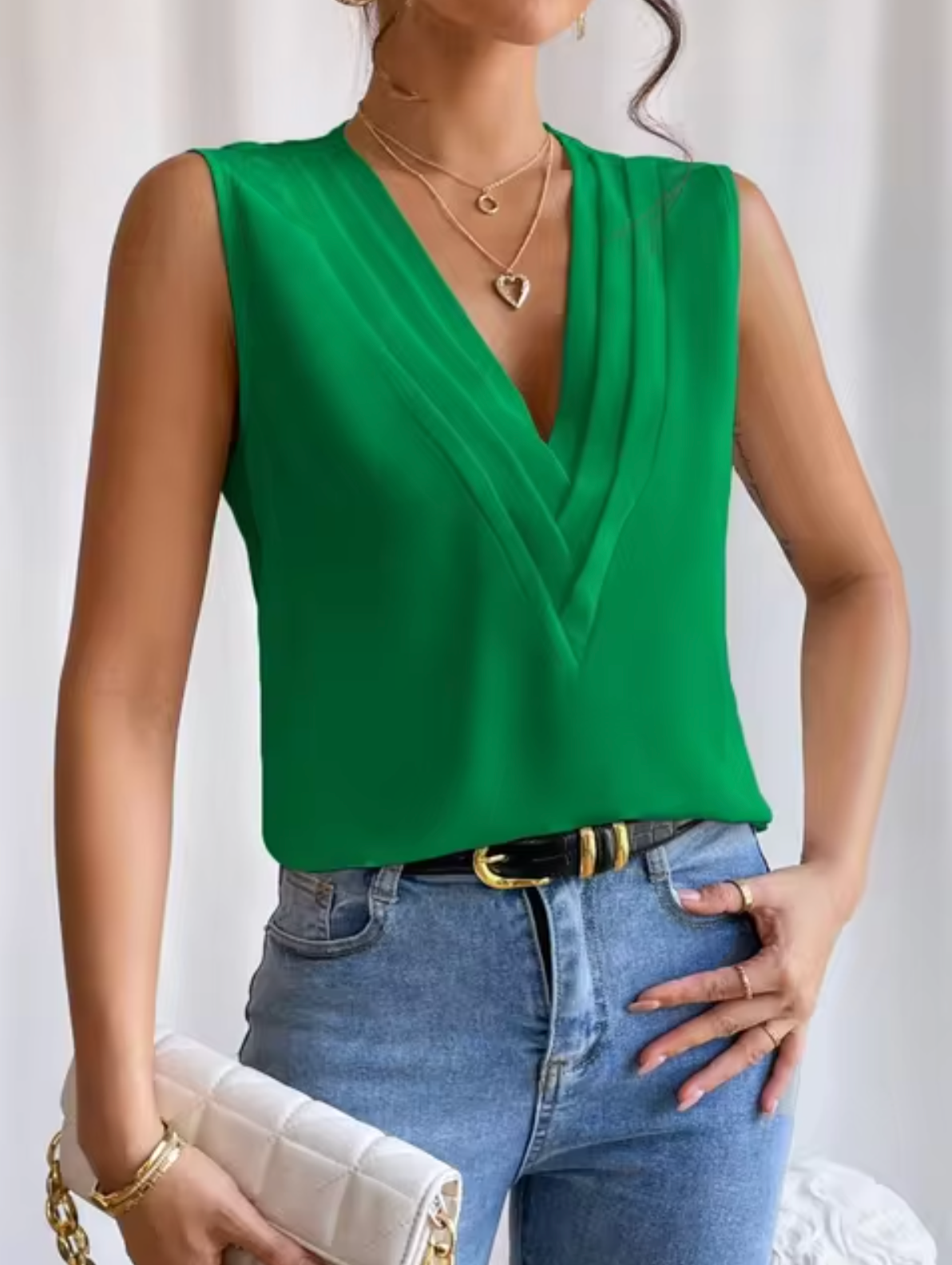 Elegant Sleeveless Top With V Neck For Women