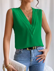 Elegant Sleeveless Top With V Neck For Women