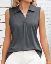 Lightweight Sleeveless Blouse for Women with Collar and V-Neck