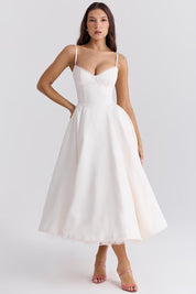 Elegant A-Line Midi Cocktail Dress for Women with Spaghetti Straps
