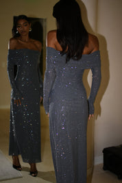 Glitter off-shoulder maxi dress for women