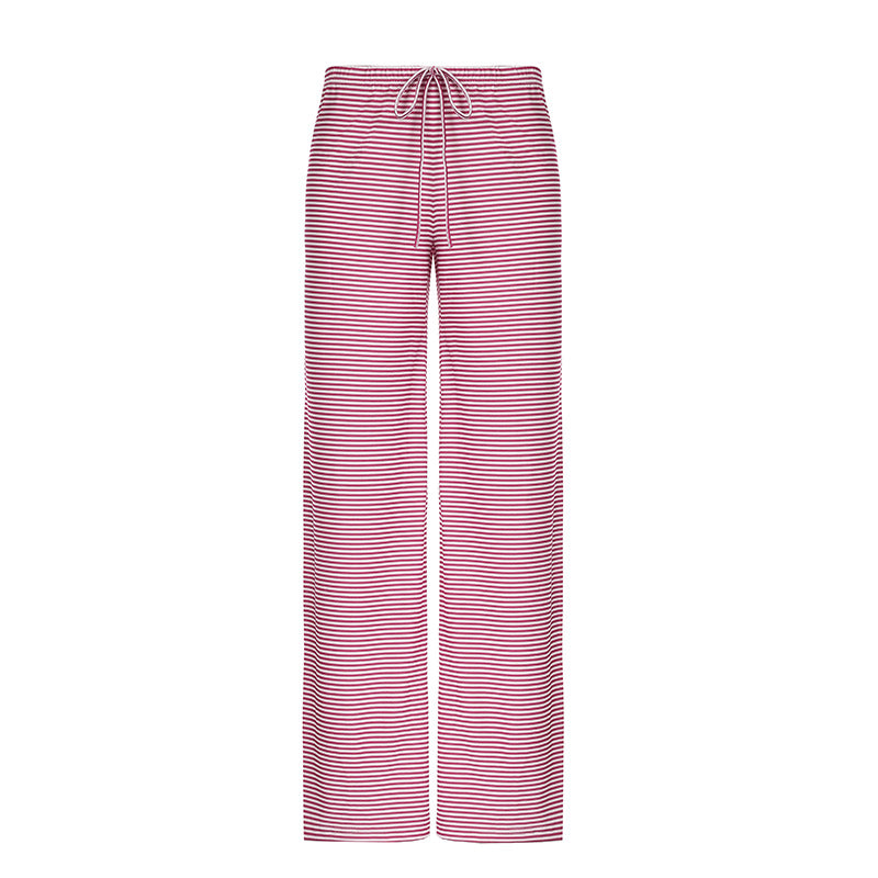 Striped Lounge Pants for Women with Wide Legs and Elastic Waist