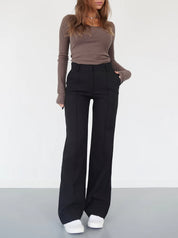 Elegant Pants with High Waist and Vertical Front Seam