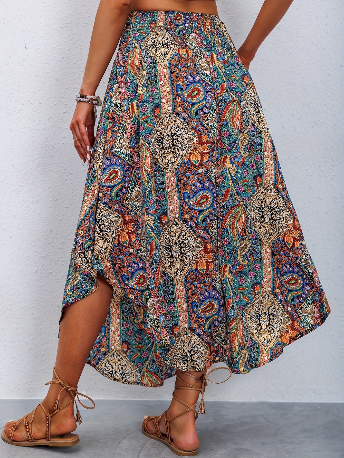 Jolie - Draped High Waist Maxi Skirt with Print for Women