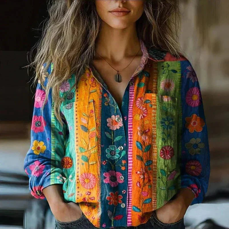 Boho Blouse with Print and Long Sleeves for Women