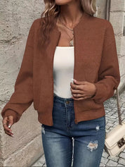 Women's Lightweight Bomber Jacket with Zipper and Ribbed Cuffs