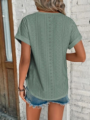 Embroidered Blouse with Short Sleeves and Round Neck