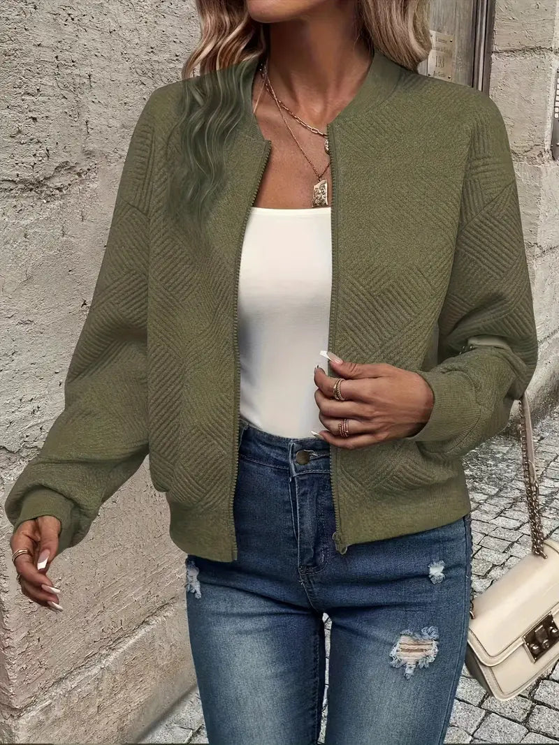 Women's Lightweight Bomber Jacket with Zipper and Ribbed Cuffs