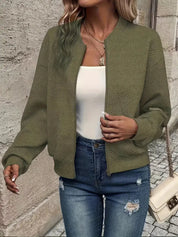 Women's Lightweight Bomber Jacket with Zipper and Ribbed Cuffs
