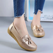 Comfort Slip-Ons with Tassel Detail and Low Wedge Heel