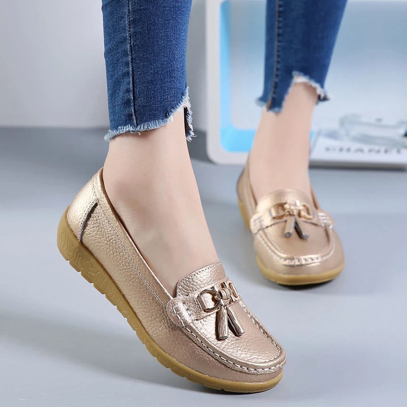 Comfort Slip-Ons with Tassel Detail and Low Wedge Heel