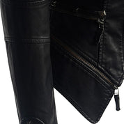 Black Leather Women's Bodycon Jacket with Zipper and Studs
