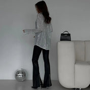Women's Oversized Sequin Blouse with Long Sleeves