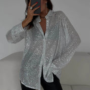 Women's Oversized Sequin Blouse with Long Sleeves
